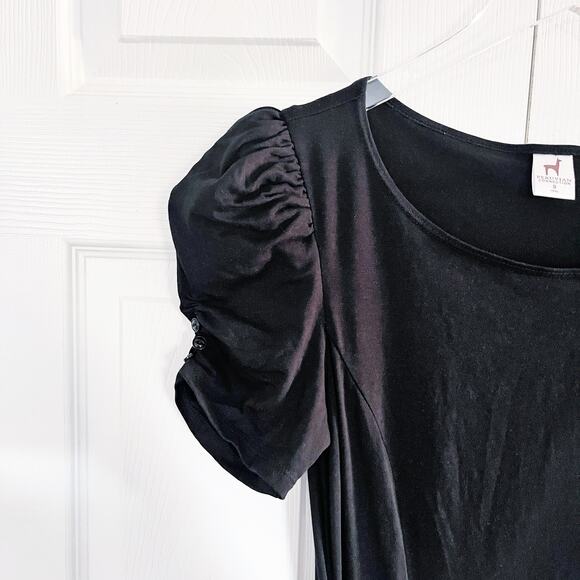 Peruvian Connection Black Short Puff Sleeves Sarong Tie Dress - Picture 3 of 7